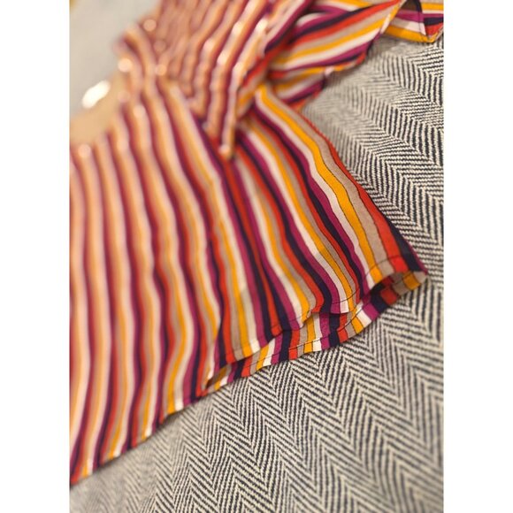 Trina Turk Striped Flutter Sleeve V-Neck Blouse S Multicolor Sheer Lined Womens - Picture 5 of 11